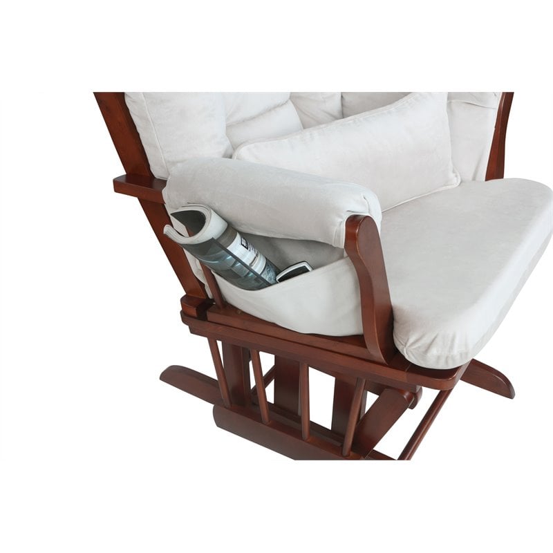 Pemberly Row Solid Wood Glider Chair and Ottoman with Pillow in Espresso