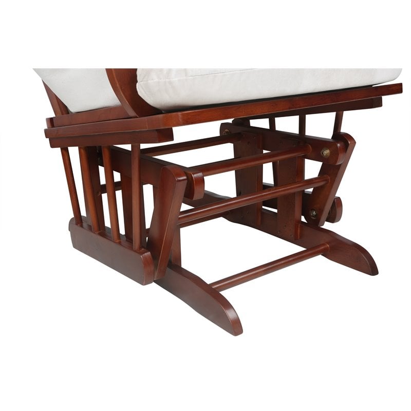 Pemberly Row Solid Wood Glider Chair and Ottoman with Pillow in Espresso