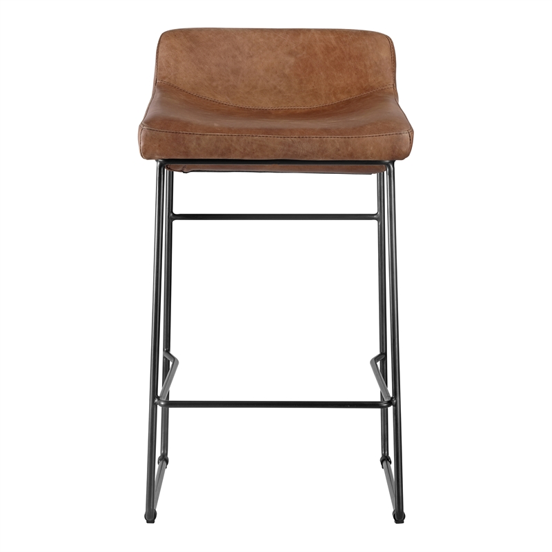 Pemberly Row Counter Stool Open Road Brown Leather-Set Of Two