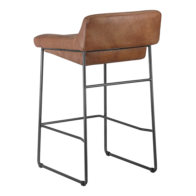 Pemberly Row Counter Stool Open Road Brown Leather-Set Of Two