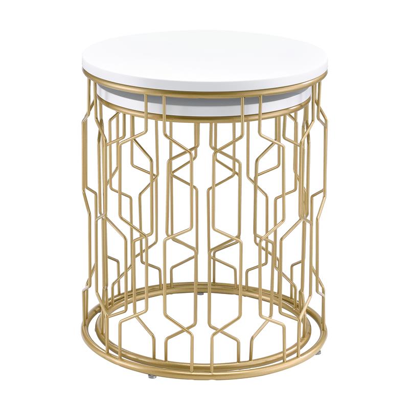 Pemberly Row Contemporary Metal 2-Piece Nesting Table in Gold and White