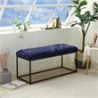 Pemberly Row Rectangular Bench Navy Blue Velvet Upholstered Hand Woven