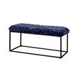 Pemberly Row Rectangular Bench Navy Blue Velvet Upholstered Hand Woven