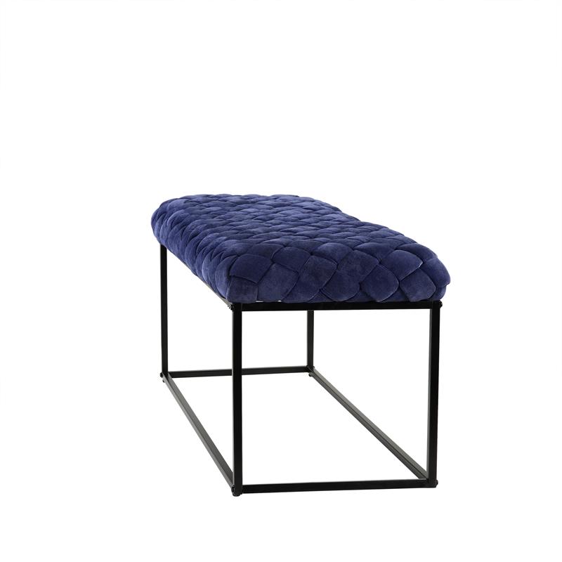 Pemberly Row Rectangular Bench Navy Blue Velvet Upholstered Hand Woven