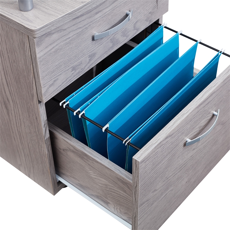 Pemberly Row Engineered Wood Frame Rolling File Cabinet with Glass Top-Gray