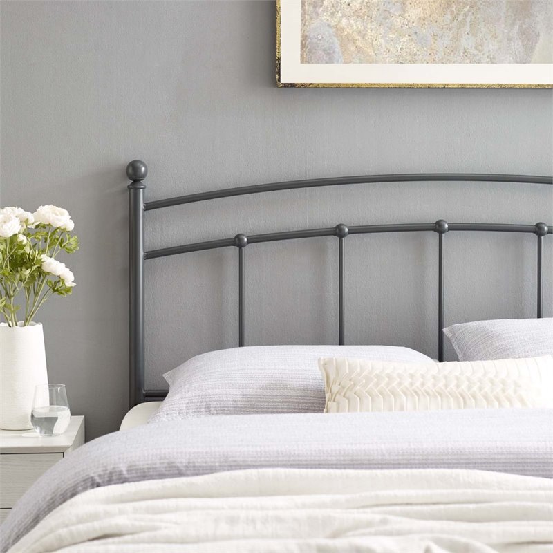 Pemberly Row Modern Farmhouse Full Metal Spindle Headboard in Gray