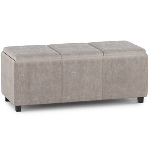 Pemberly Row 42&quot Faux Leather Storage Ottoman in Distressed Gray Taupe
