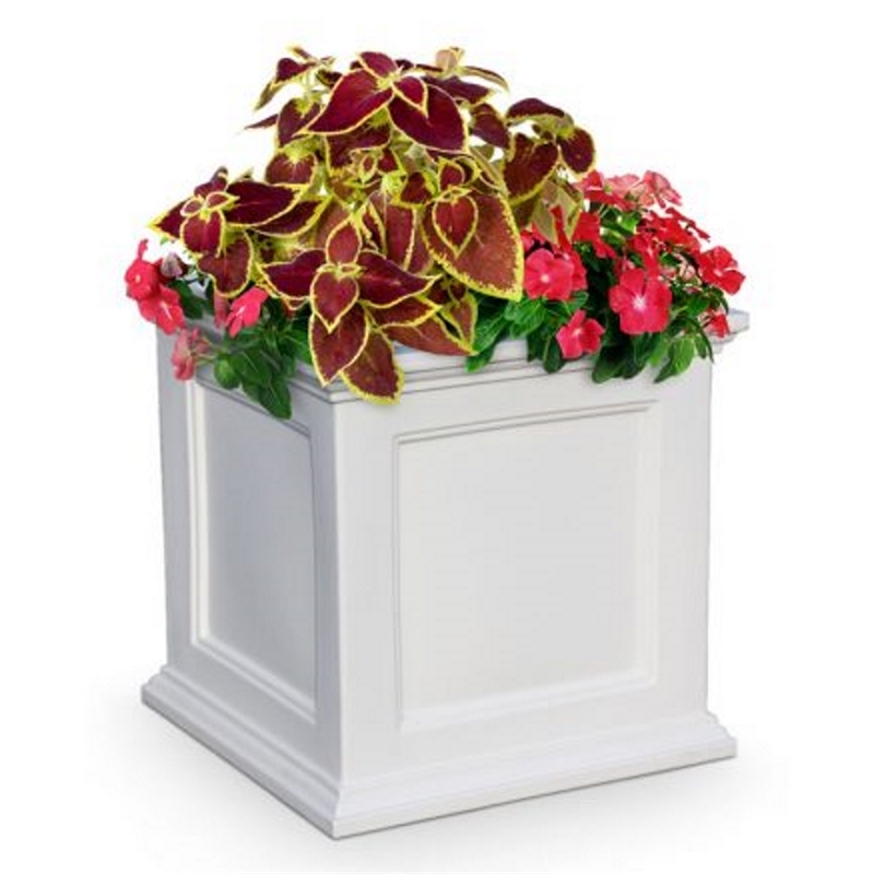 Pemberly Row 28x28 Square Traditional Plastic Planter in White