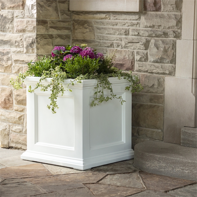 Pemberly Row 28x28 Square Traditional Plastic Planter in White