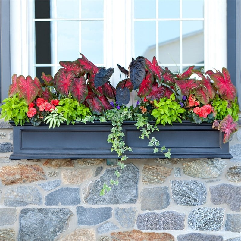 Pemberly Row 5ft Traditional Plastic Window Box in Black Finish