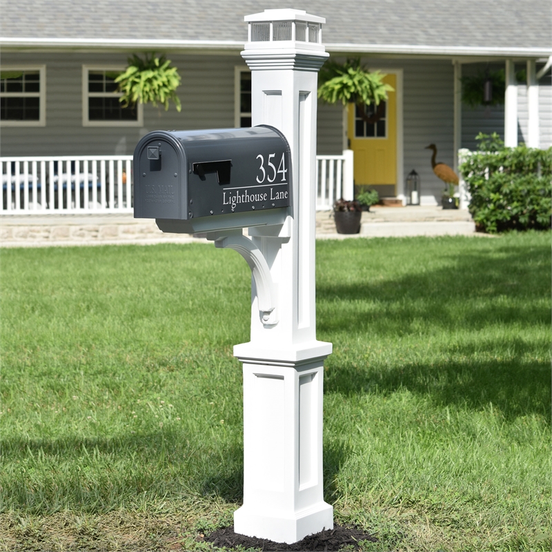 Pemberly Row Weatherproof Traditional Plastic Mail Post in White