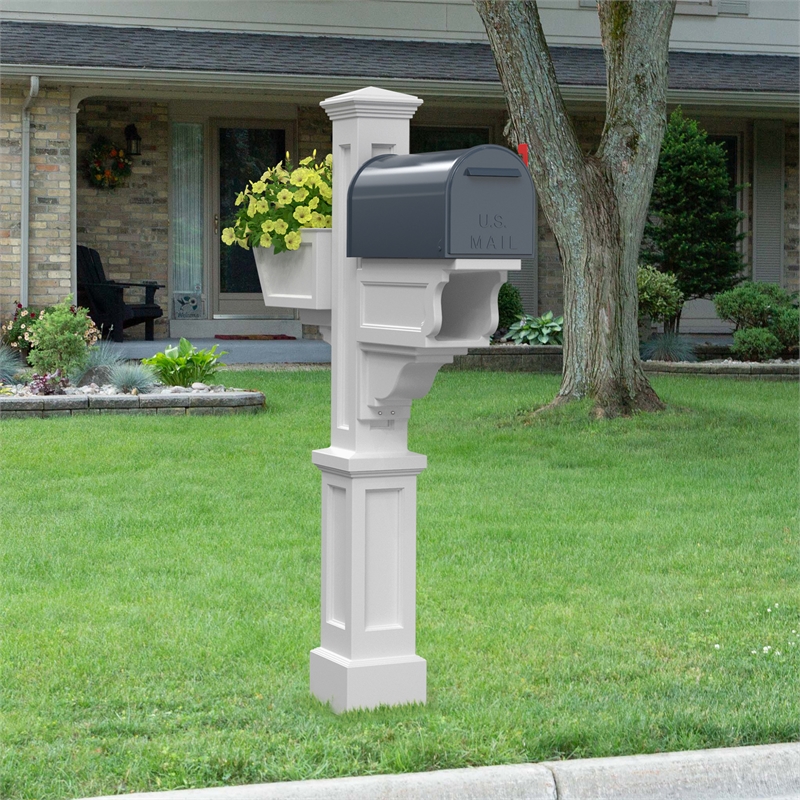 Pemberly Row Weatherproof Traditional Plastic Mail Post in White