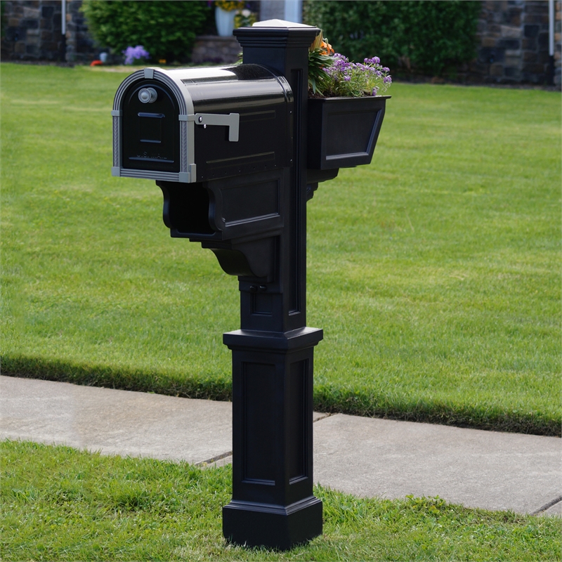 Pemberly Row Weatherproof Traditional Plastic Mail Post in Black