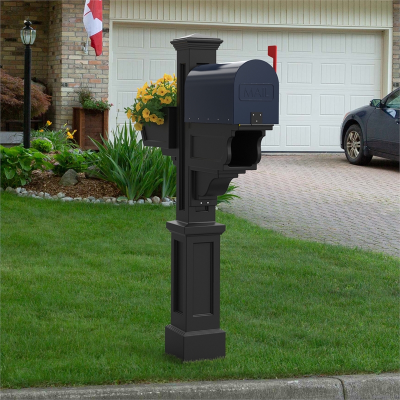 Pemberly Row Weatherproof Traditional Plastic Mail Post in Black