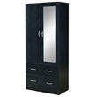 Pemberly Row 2 Door Armoire w/ 2 Drawers & Clothing Rod plus Mirror - Black Wood