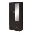 Pemberly Row 2 Door Armoire w/ 2 Drawers Clothing Rod & Mirror in Chocolate Wood