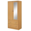 Pemberly Row 2-Door Armoire w/ 2-Drawers & Clothing Rod plus Mirror - Beige Wood