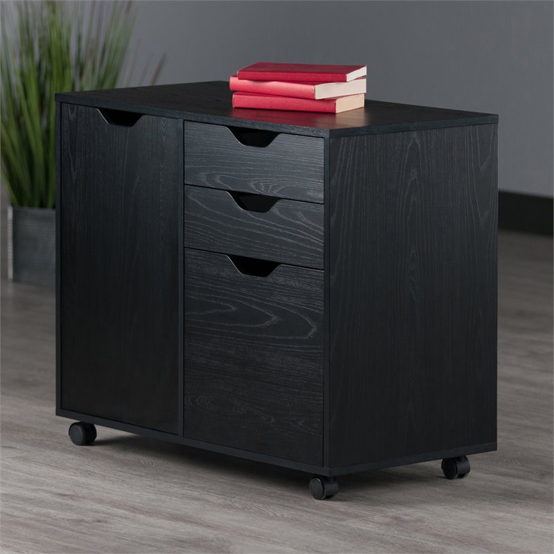 Pemberly Row 2-Section Contemporary Wood Mobile Storage File Cabinet in Black