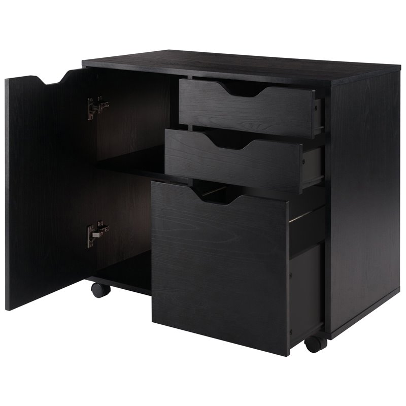 Pemberly Row 2-Section Contemporary Wood Mobile Storage File Cabinet in Black