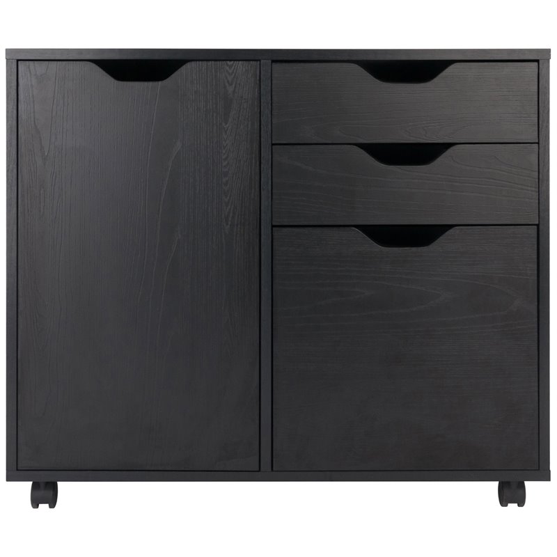 Pemberly Row 2-Section Contemporary Wood Mobile Storage File Cabinet in Black