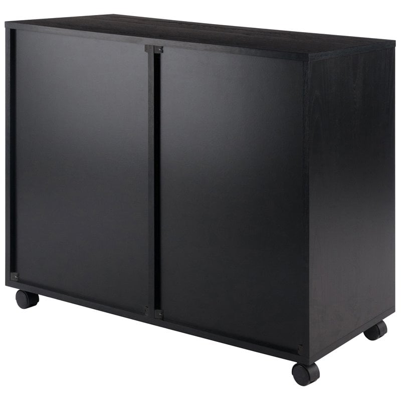 Pemberly Row 2-Section Contemporary Wood Mobile Storage File Cabinet in Black