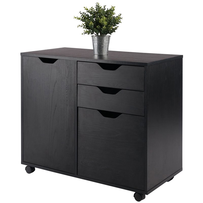 Pemberly Row 2-Section Contemporary Wood Mobile Storage File Cabinet in Black