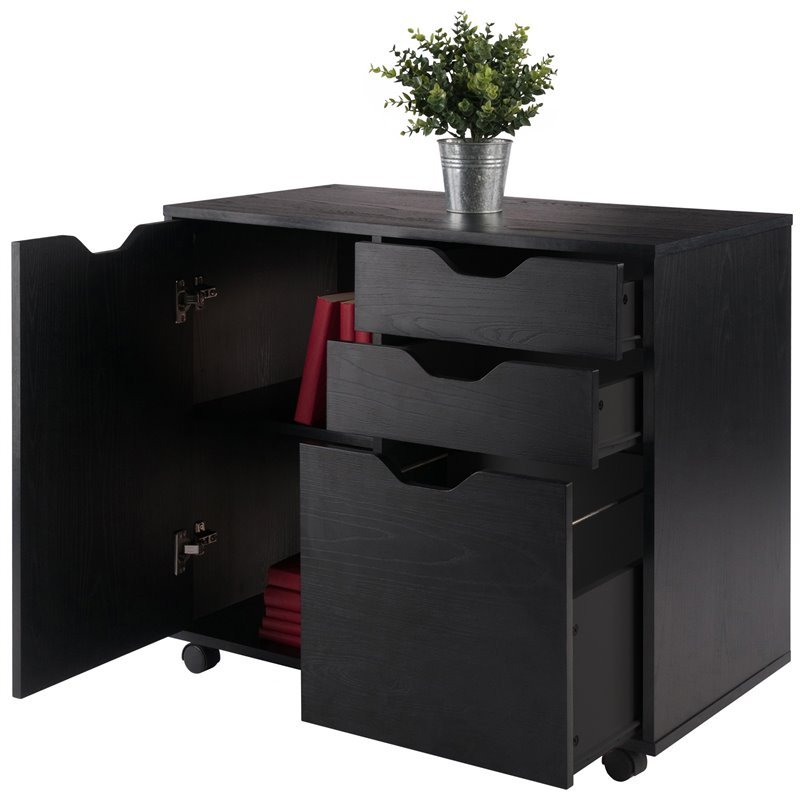 Pemberly Row 2-Section Contemporary Wood Mobile Storage File Cabinet in Black
