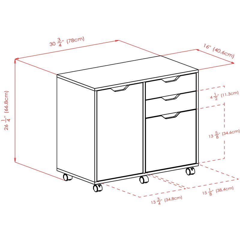 Pemberly Row 2-Section Contemporary Wood Mobile Storage File Cabinet in Black