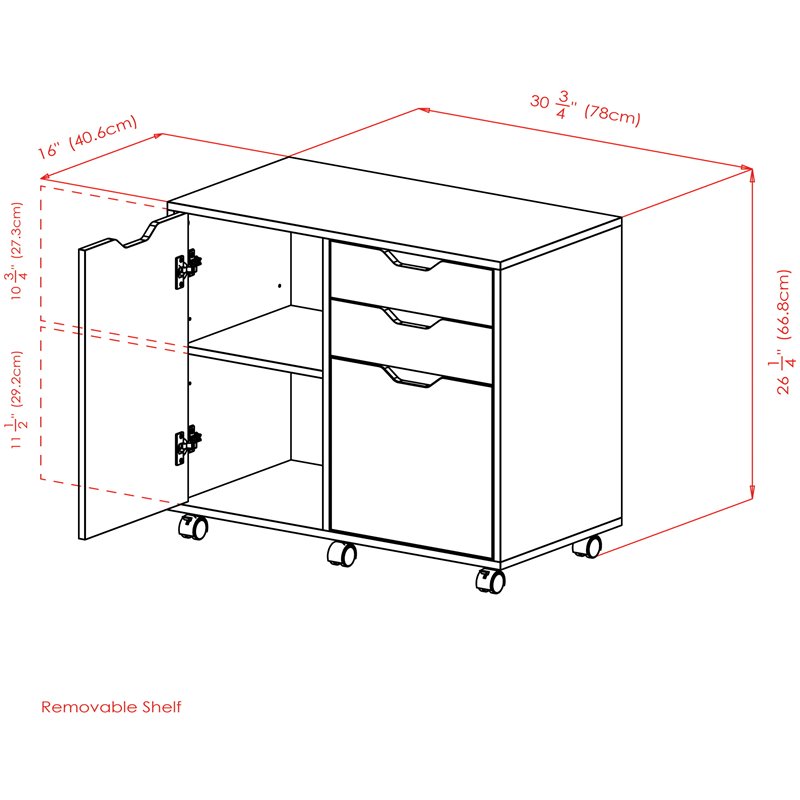 Pemberly Row 2-Section Contemporary Wood Mobile Storage File Cabinet in Black