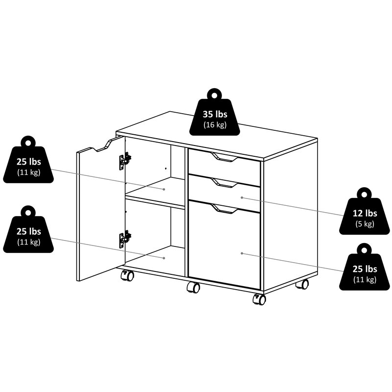 Pemberly Row 2-Section Contemporary Wood Mobile Storage File Cabinet in Black