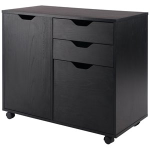 Pemberly Row 2-Section Contemporary Wood Mobile Storage File Cabinet in Black