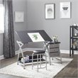 Pemberly Row Contemporary Drawing Table with Stool in Silver and Black