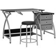 Pemberly Row Contemporary Drawing Table with Stool in Silver and Black