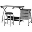 Pemberly Row Contemporary Drawing Table with Stool in Silver and Black