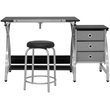 Pemberly Row Contemporary Drawing Table with Stool in Silver and Black
