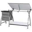 Pemberly Row Contemporary Drawing Table with Stool in Silver and Black