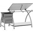 Pemberly Row Contemporary Drawing Table with Stool in Silver and Black