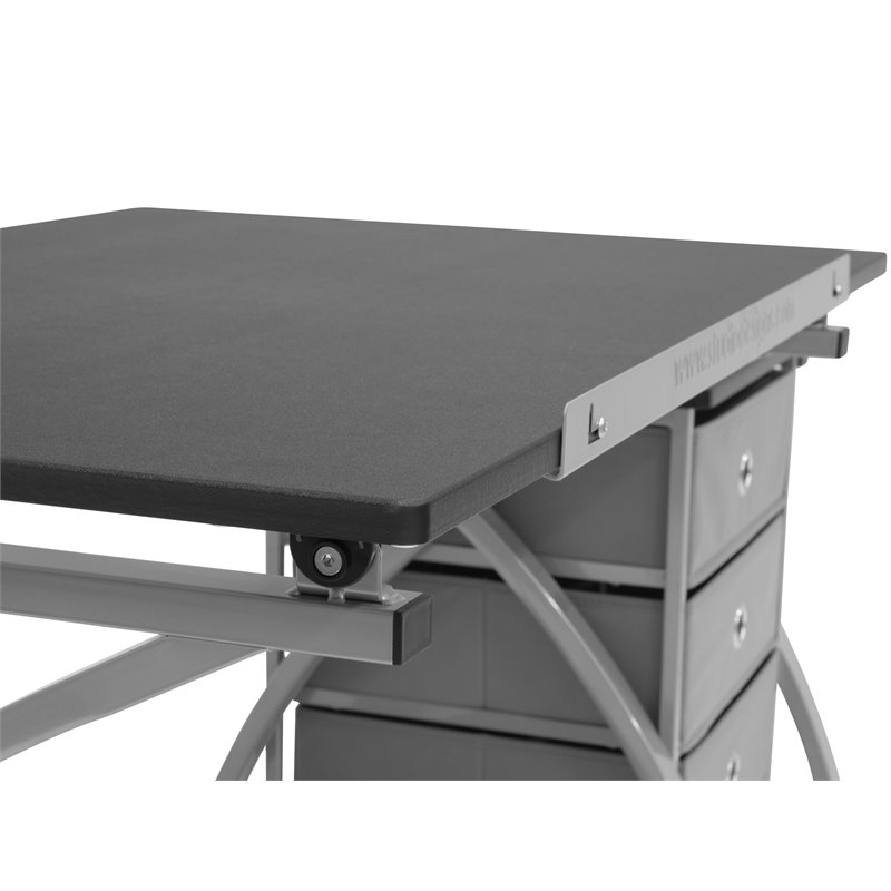 Pemberly Row Contemporary Drawing Table with Stool in Silver and Black