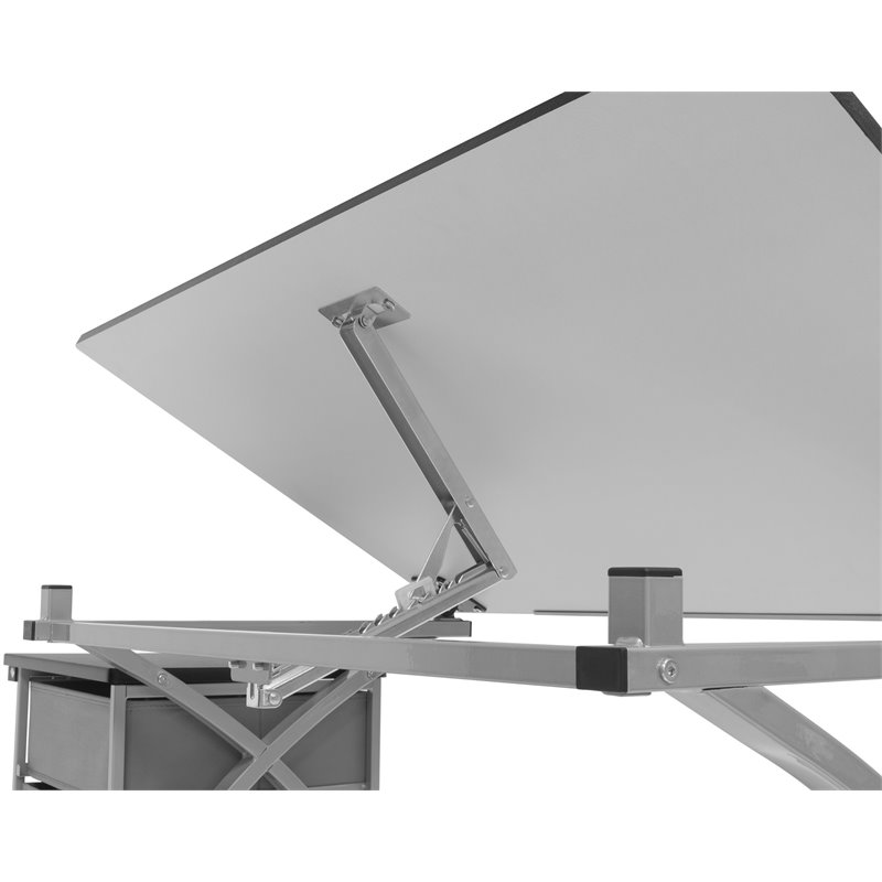 Pemberly Row Contemporary Drawing Table with Stool in Silver and Black