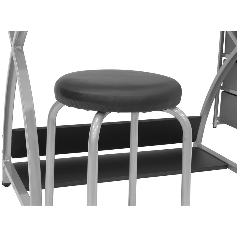 Pemberly Row Contemporary Drawing Table with Stool in Silver and Black