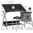 Pemberly Row Contemporary Drawing Table with Stool in Silver and Black