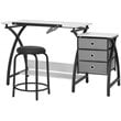 Pemberly Row Contemporary Drawing Table with Stool in Black and White