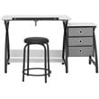 Pemberly Row Contemporary Drawing Table with Stool in Black and White