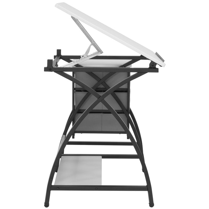 Pemberly Row Contemporary Drawing Table with Stool in Black and White