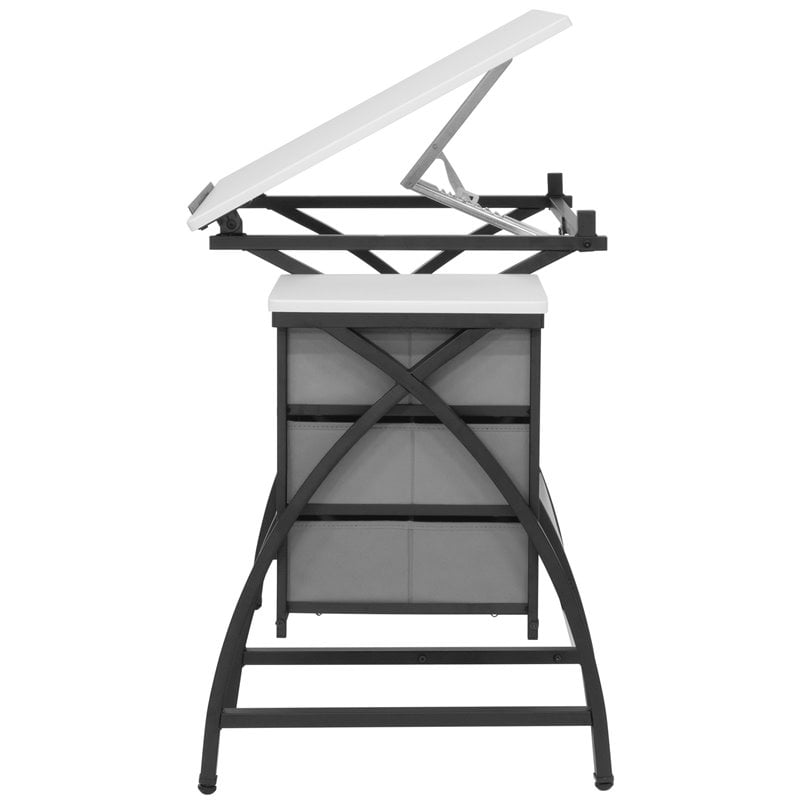 Pemberly Row Contemporary Drawing Table with Stool in Black and White