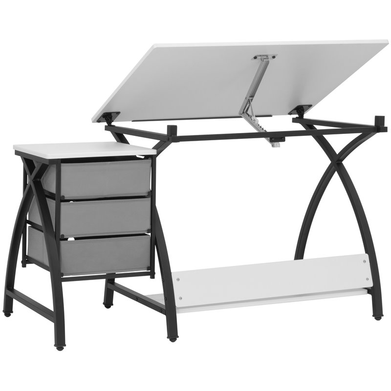 Pemberly Row Contemporary Drawing Table with Stool in Black and White