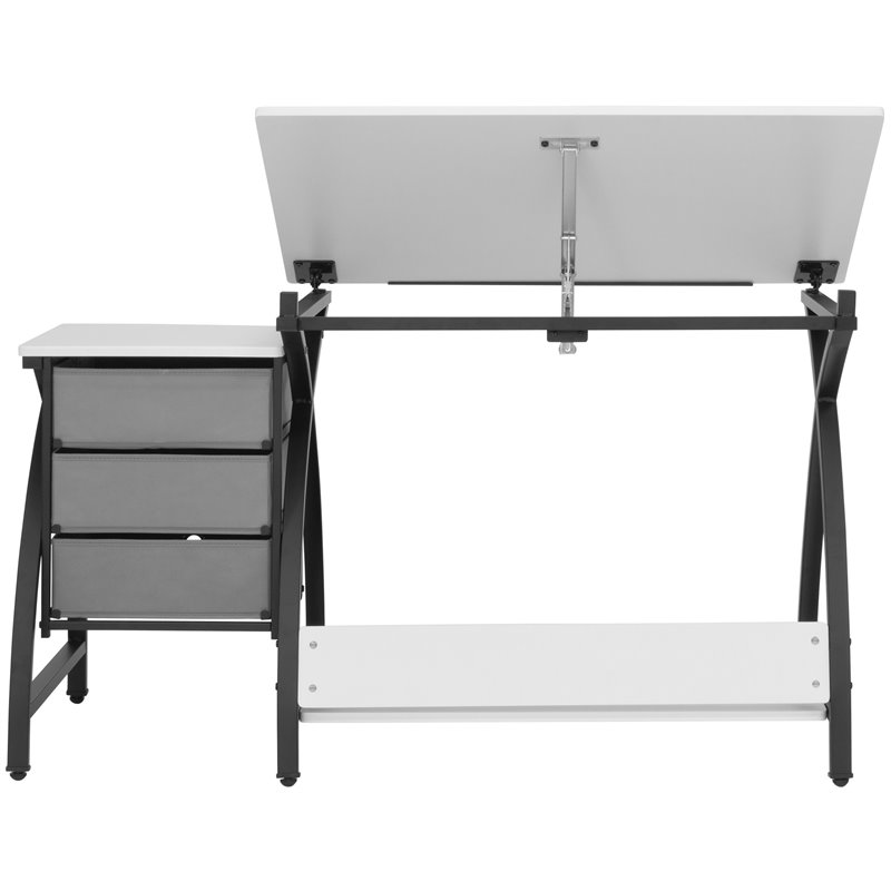 Pemberly Row Contemporary Drawing Table with Stool in Black and White