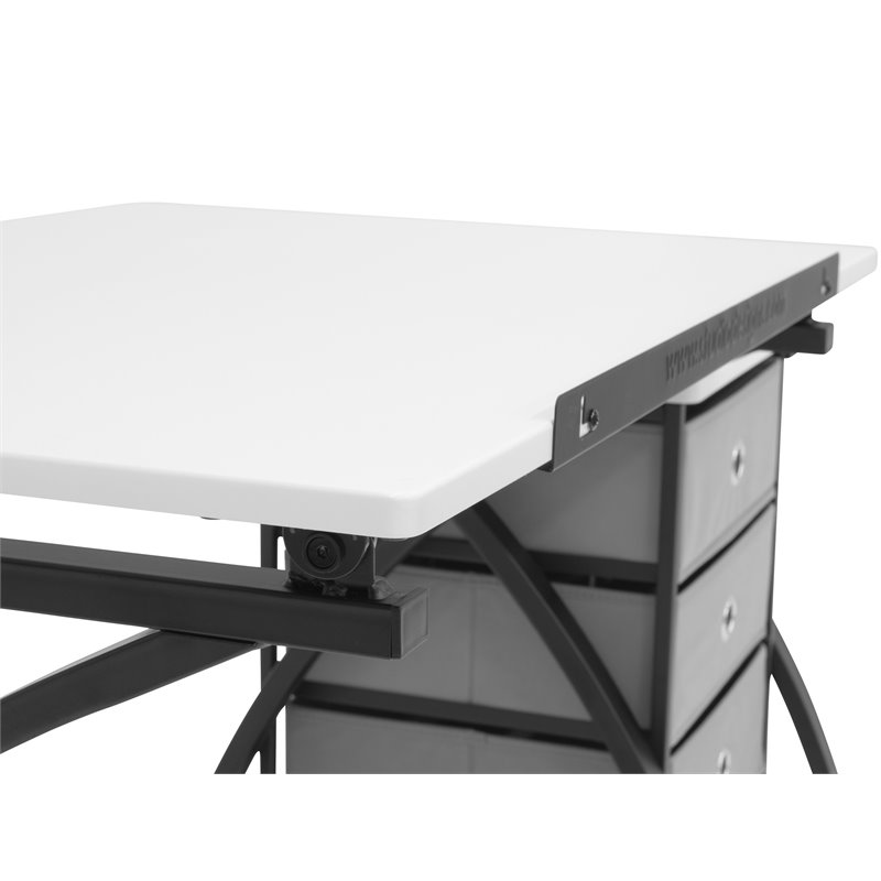 Pemberly Row Contemporary Drawing Table with Stool in Black and White