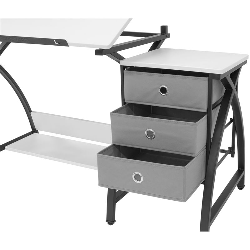 Pemberly Row Contemporary Drawing Table with Stool in Black and White