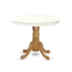 Pemberly Row Antique 36&quot Round Wood Dining Table in Linen White/Oak